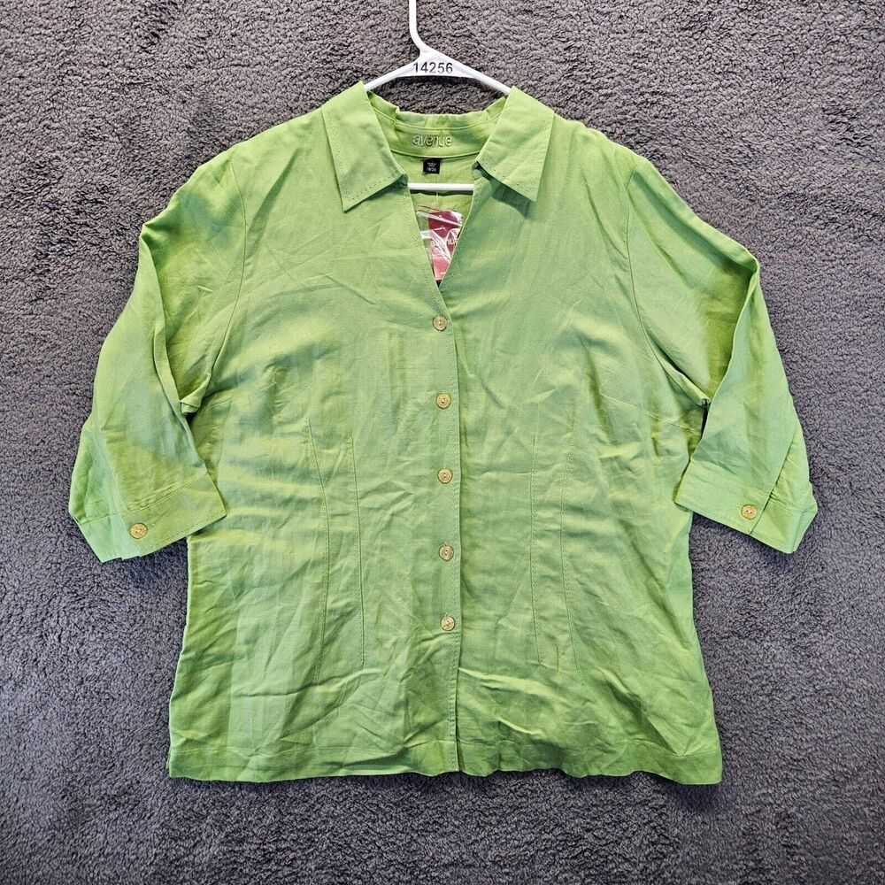 Avenue Blouse Womens Size 18/20 Green 3/4 Sleeve Button Up Shirt